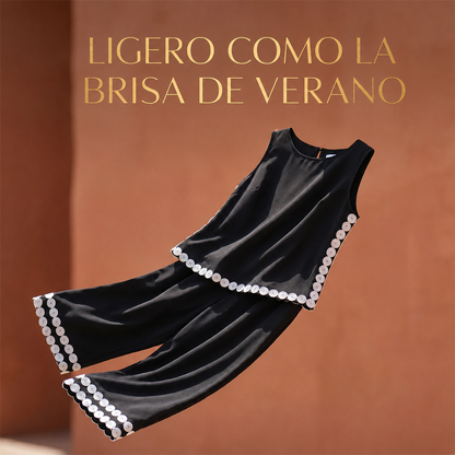 Conjunto elegante sin mangas con pantalón ancho