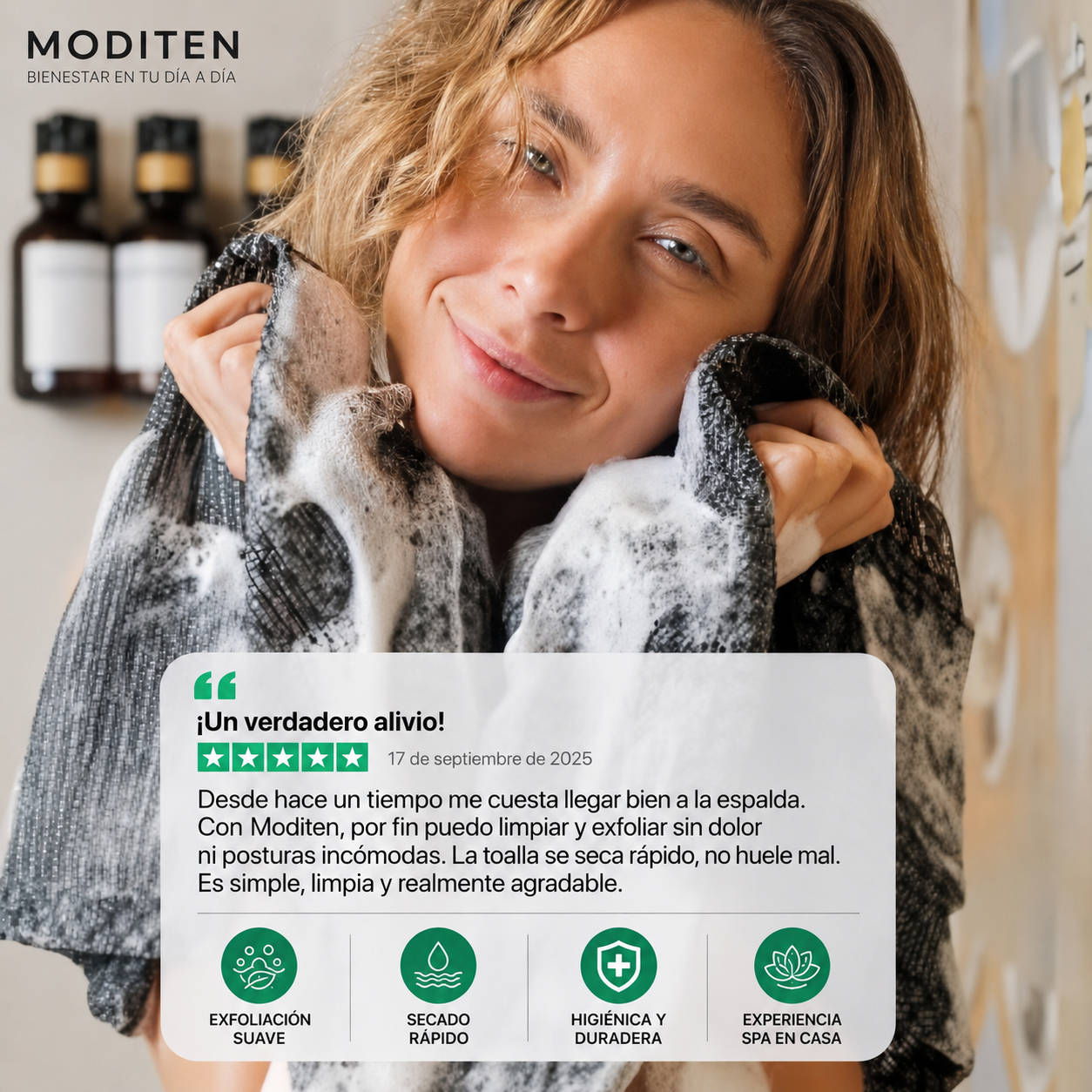 Toalla Exfoliante Corporal Moditen | Limpieza Profunda y Piel Suave