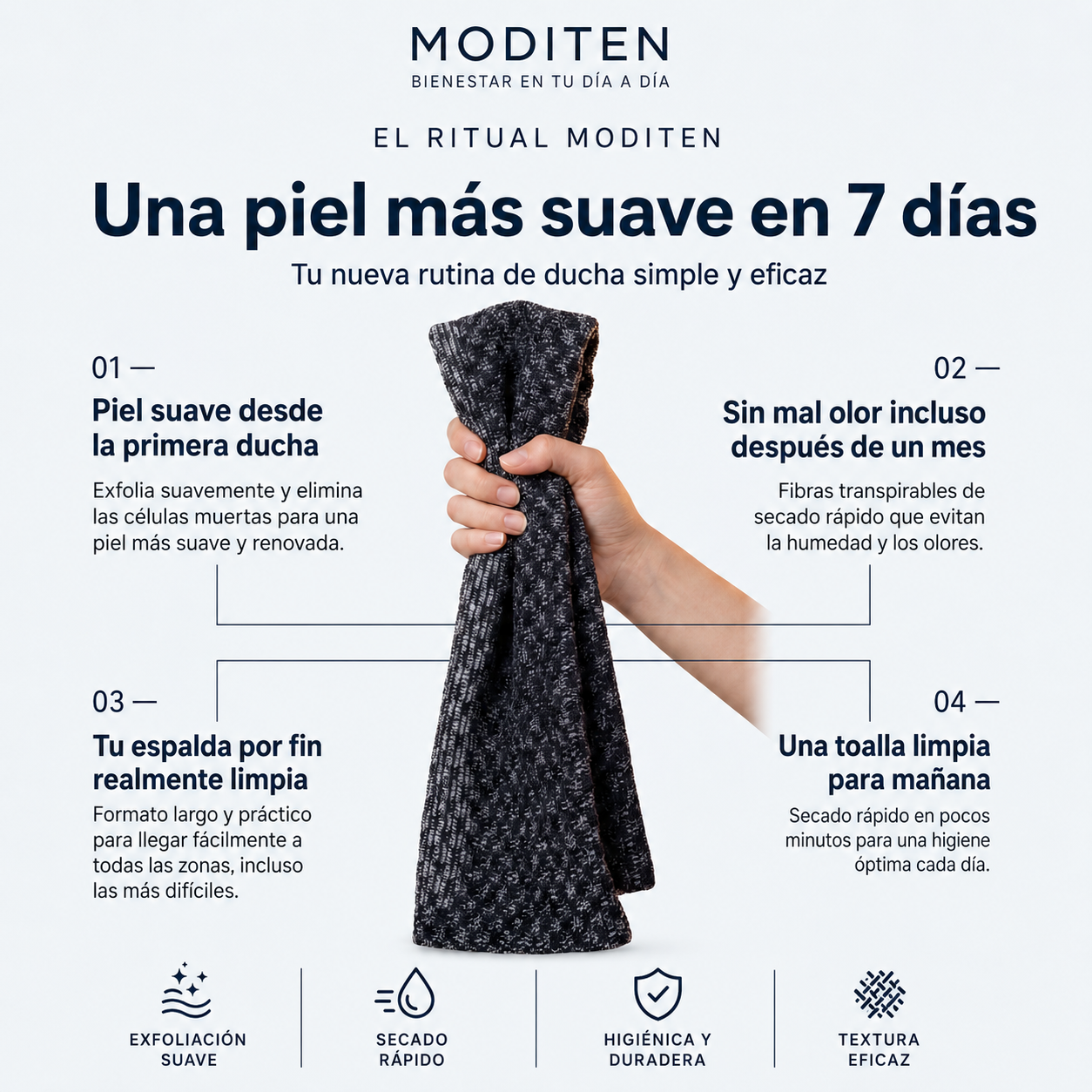 Toalla Exfoliante Corporal Moditen | Limpieza Profunda y Piel Suave