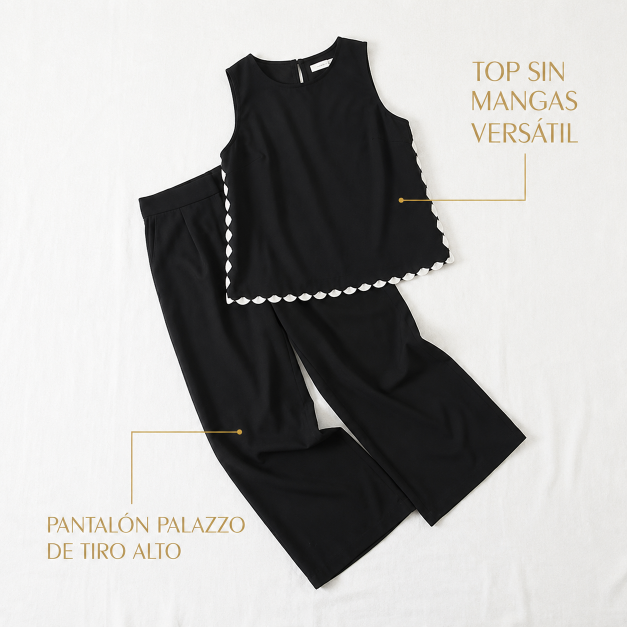 Conjunto elegante sin mangas con pantalón ancho