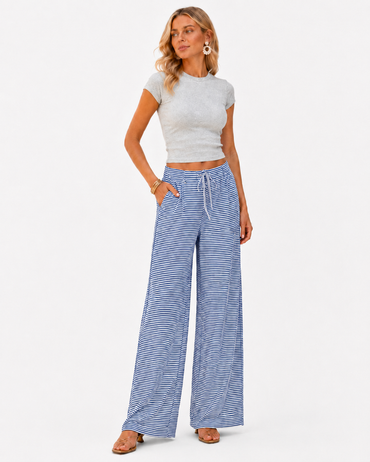 Pantalón ancho a rayas para mujer