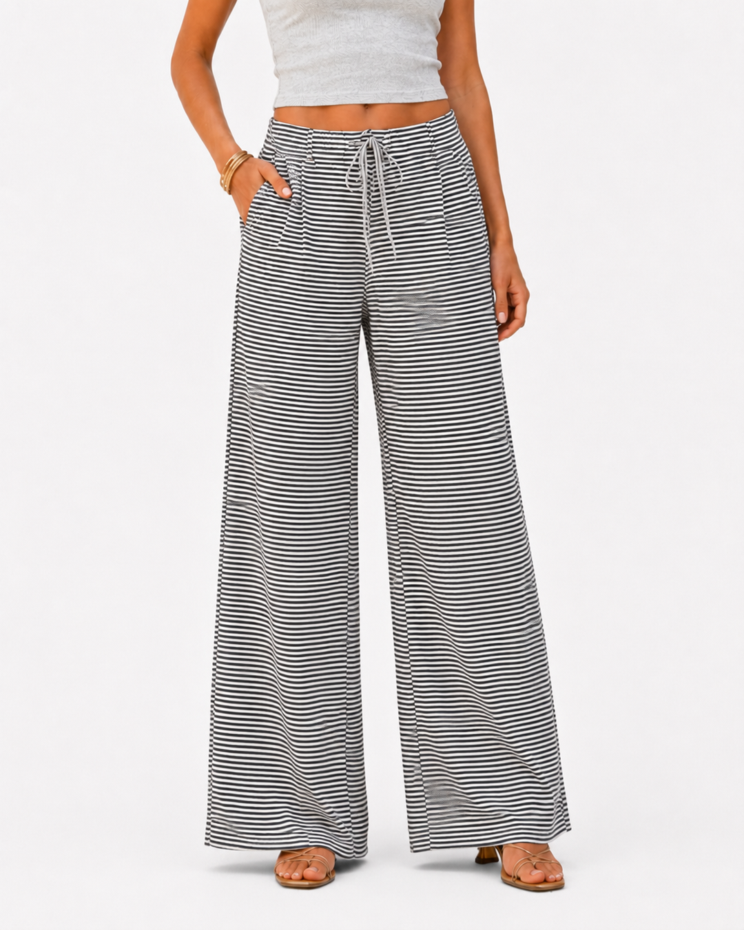Pantalón ancho a rayas para mujer