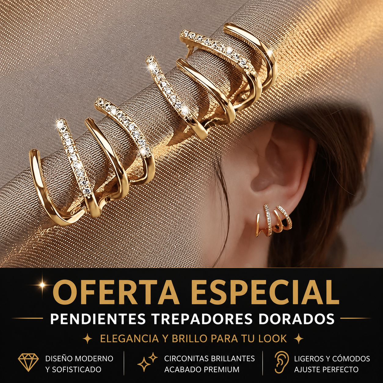 Pendientes Trepadores Dorados con Circonitas – Elegancia Brillante