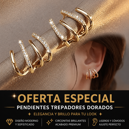 Pendientes Trepadores Dorados con Circonitas – Elegancia Brillante