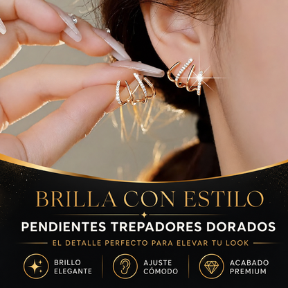 Pendientes Trepadores Dorados con Circonitas – Elegancia Brillante