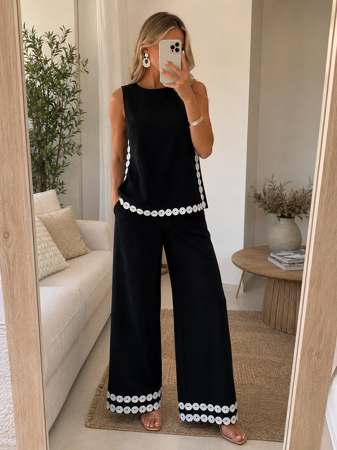 Conjunto elegante sin mangas con pantalón ancho