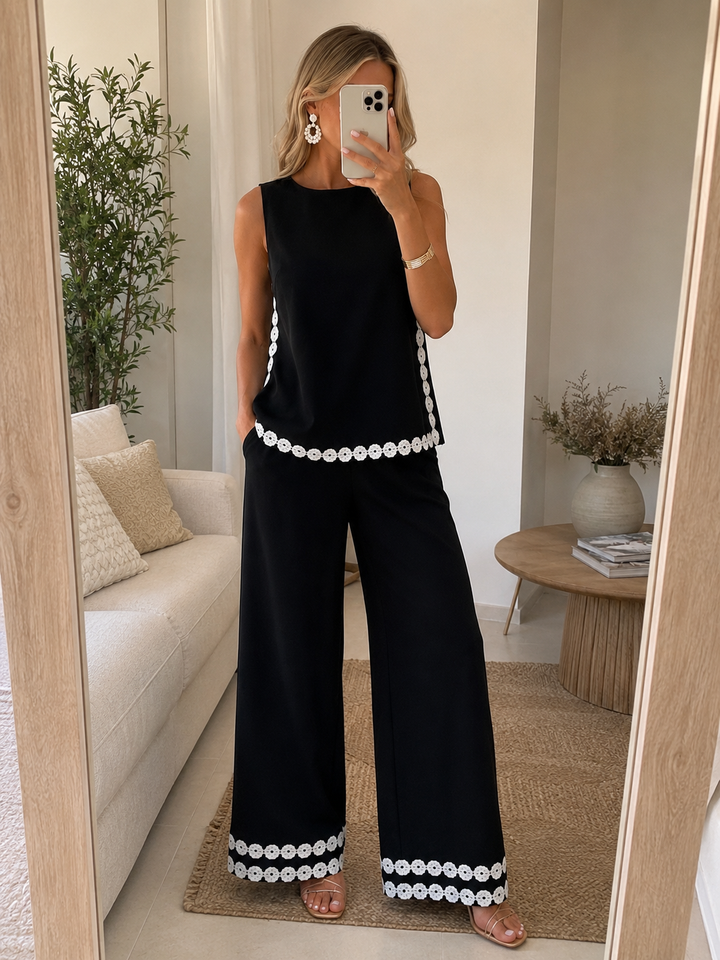 Conjunto elegante sin mangas con pantalón ancho