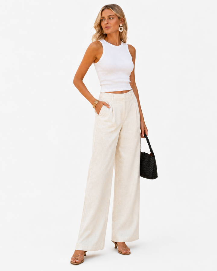 Pantalón de Lino Blanco de Pierna Ancha – Elegante y Fresco
