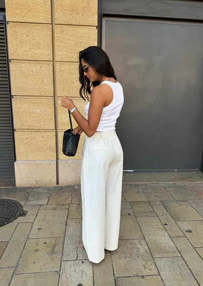 Pantalón de Lino Blanco de Pierna Ancha – Elegante y Fresco