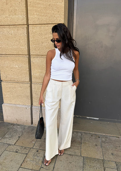 Pantalón de Lino Blanco de Pierna Ancha – Elegante y Fresco