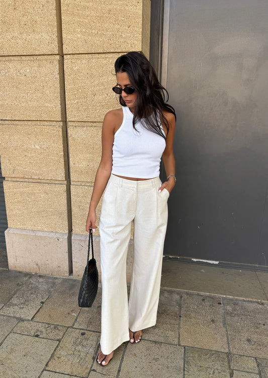 Pantalón de Lino Blanco de Pierna Ancha – Elegante y Fresco